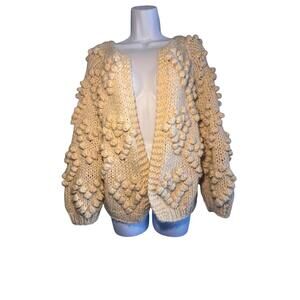 Chicwish, Knit Your Love Chunky Popcorn Knit Cardigan In Ivory